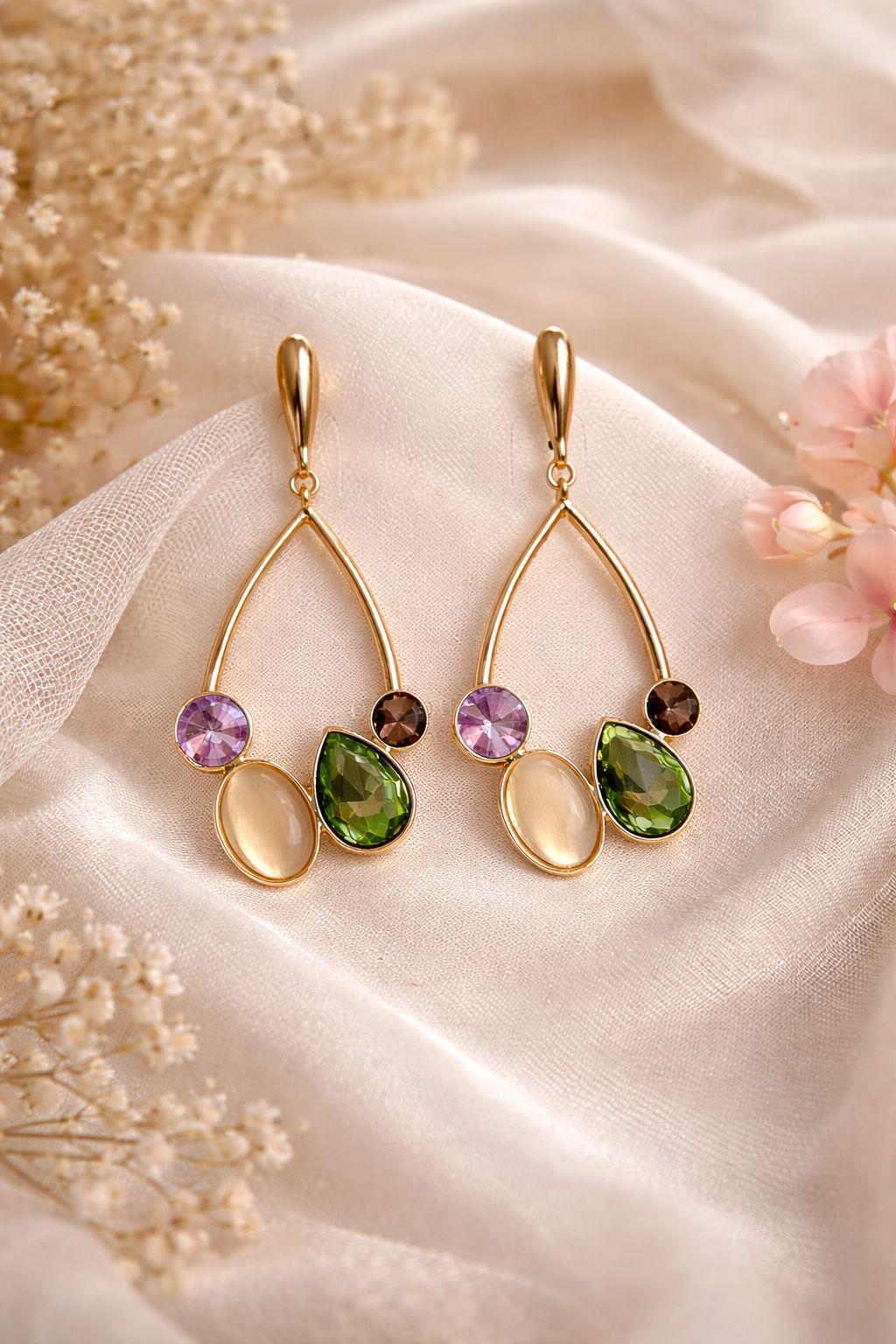 Golden Pastel Drop Earrings