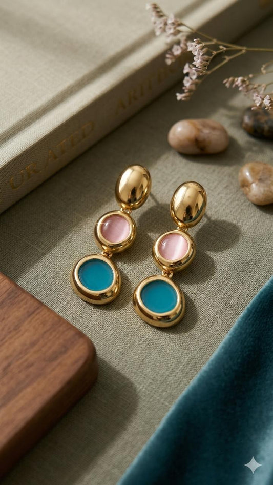Golden Dual-Tone Drop Earrings